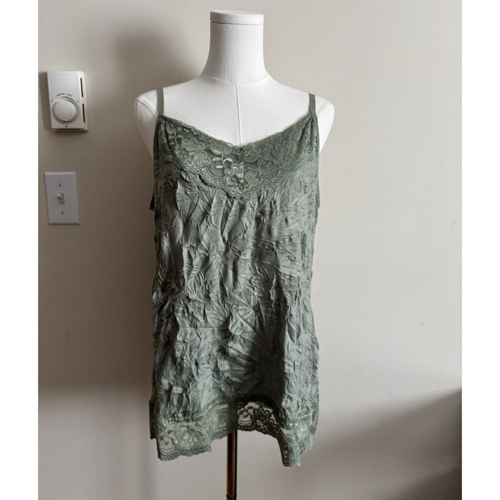 Y2K 2000s Whimsigoth Lace Cami Green‎ Boho Fairy Plus Size 2X Stretch Adjustable